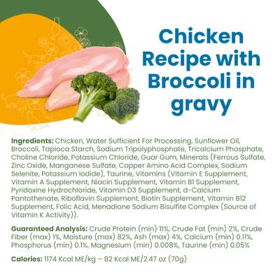 Show full view: Almo Nature Classic Complete Chicken Recipe with Broccoli in Gravy Grain-Free Wet Cat Food, 2.47-oz can, case of 12 slide 6 of 8