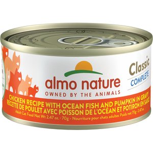 Almo Nature Classic Complete Chicken Recipe with Ocean Fish & Pumpkin in Gravy Grain-Free Wet Cat Food, 2.47-oz can, case of 12