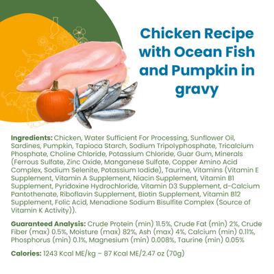 Show full view: Almo Nature Classic Complete Chicken Recipe with Ocean Fish & Pumpkin in Gravy Grain-Free Wet Cat Food, 2.47-oz can, case of 12 slide 6 of 8
