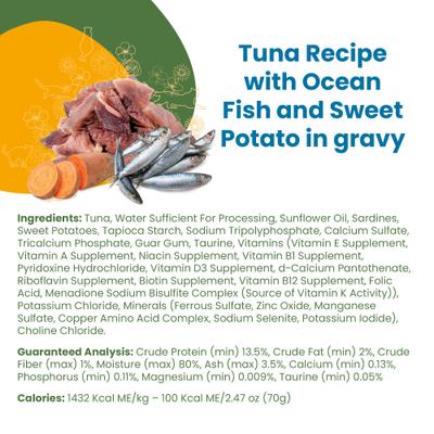 Show full view: Almo Nature Classic Complete Grain-Free Tuna Recipe with Ocean Fish & Sweet Potato in Gravy Cat Food, 2.47-oz, case of 12 slide 6 of 7