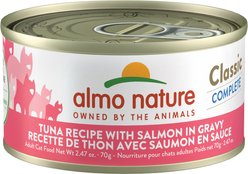 Almo Nature Classic Complete Grain-Free Tuna Recipe with Salmon in Gravy Cat Food, 2.47-oz, case of 12