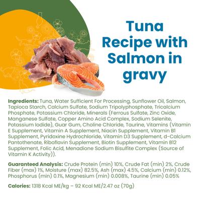 Show full view: Almo Nature Classic Complete Grain-Free Tuna Recipe with Salmon in Gravy Cat Food, 2.47-oz, case of 12 slide 6 of 8
