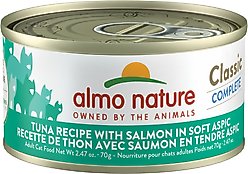 Almo Nature Classic Complete Grain-Free Tuna Recipe with Salmon in Soft Aspic Cat Food, 2.47-oz, case of 12