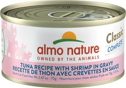 Almo Nature Classic Complete Grain-Free Tuna Recipe with Shrimps in Gravy Cat Food, 2.47-oz, case of 12