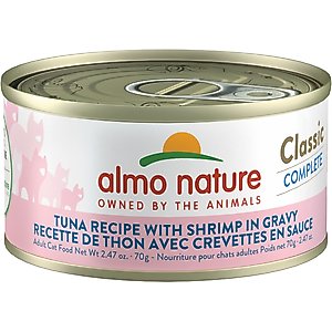 Almo Nature Classic Complete Grain-Free Tuna Recipe with Shrimps in Gravy Cat Food, 2.47-oz, case of 12