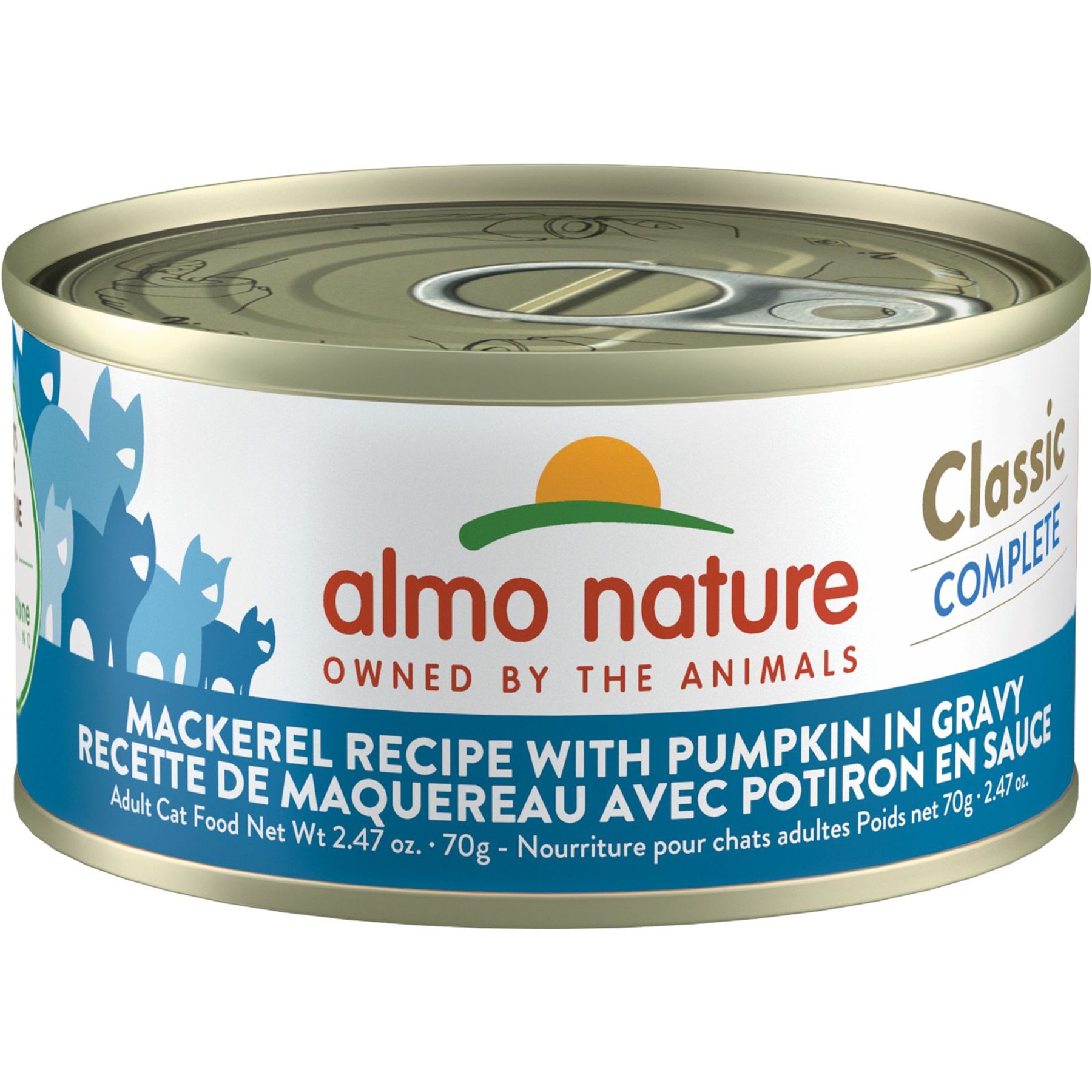 Almo Nature Classic Complete Mackerel Recipe with Pumpkin in Gravy Grain-Free Wet Cat Food, 2.47-oz can, case of 12