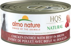 Almo Nature HQS Natural Chicken Entree with Beef in Broth Wet Dog Food, 5.5-oz can, case of 12