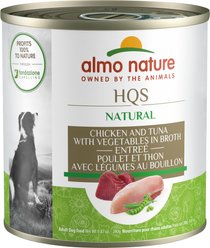 Almo Nature HQS Natural Chicken & Tuna with Vegetables Canned Dog Food, 9.87-oz can, case of 12