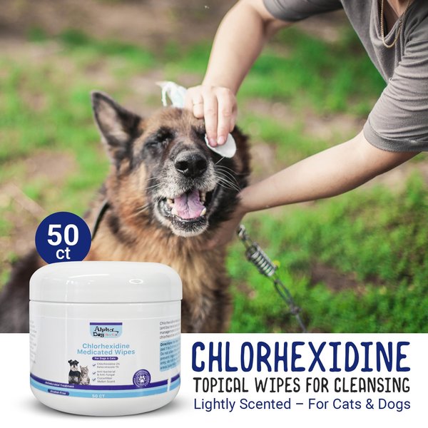 Alpha Dog Series Chlorhexidine & Ketoconazole Scent Dog, Cat & Small Pet Wipes, 50 counts