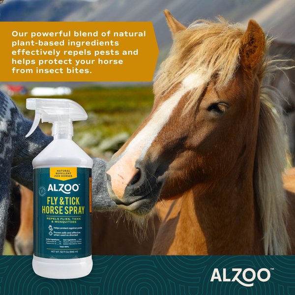 ALZOO Natural Plant Based Fly & Tick Repellent Horse Spray, 32-oz bottle