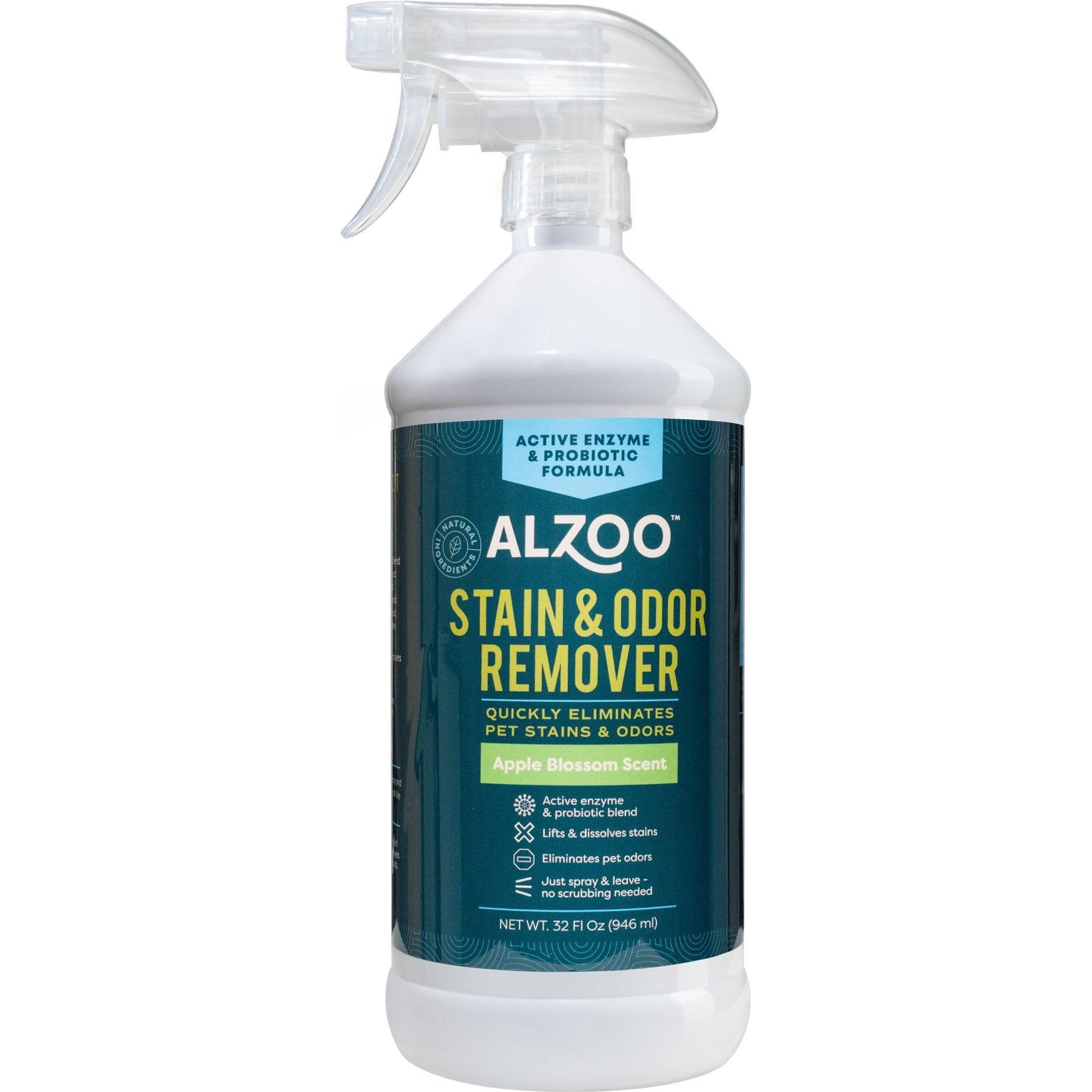 ALZOO Stain & Odor Remover Dog & Cat Deodorizer Spray, Apple Blossom, 32-fl oz bottle