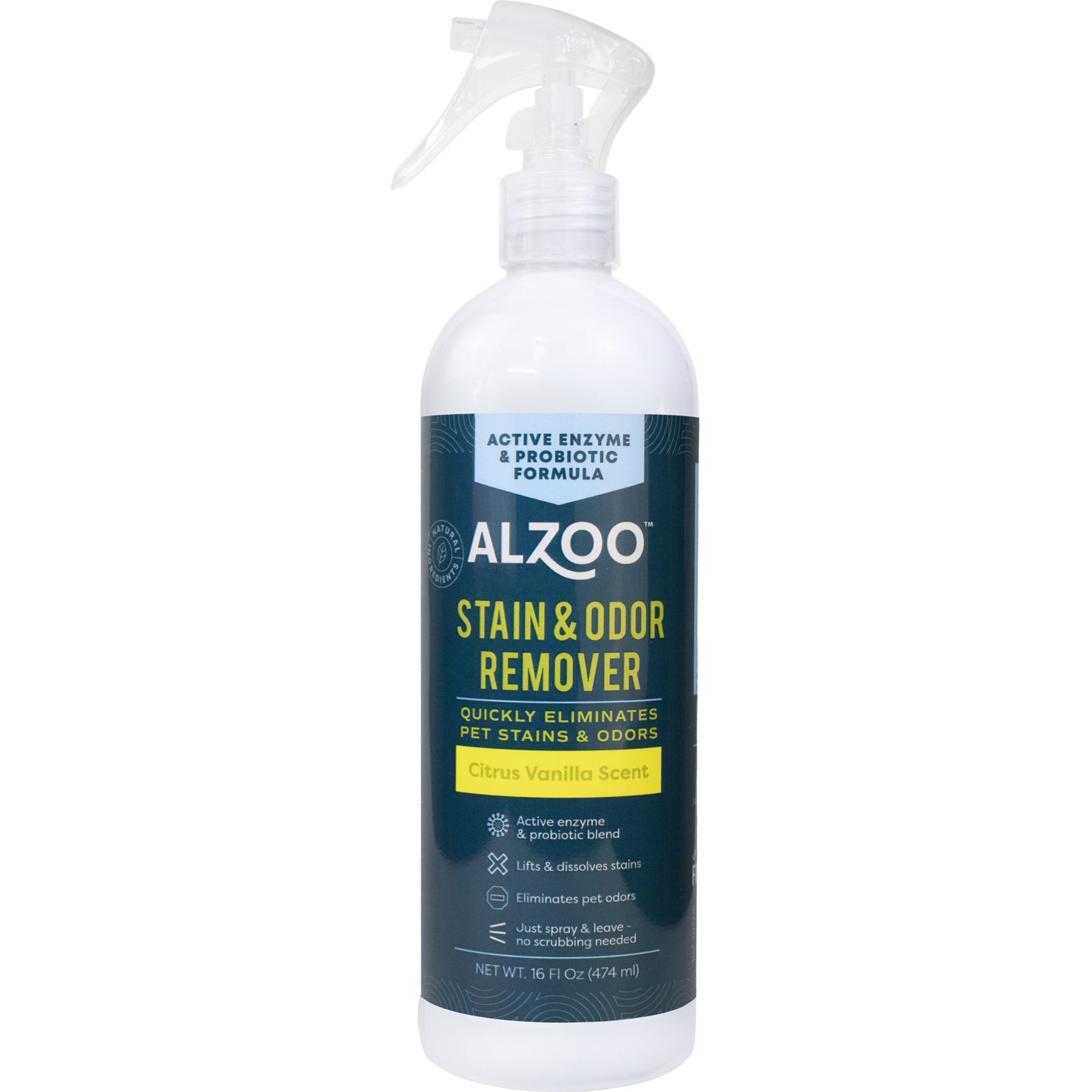 ALZOO Stain & Odor Remover Dog & Cat Deodorizer Spray, Citrus Vanilla, 16-fl oz bottle