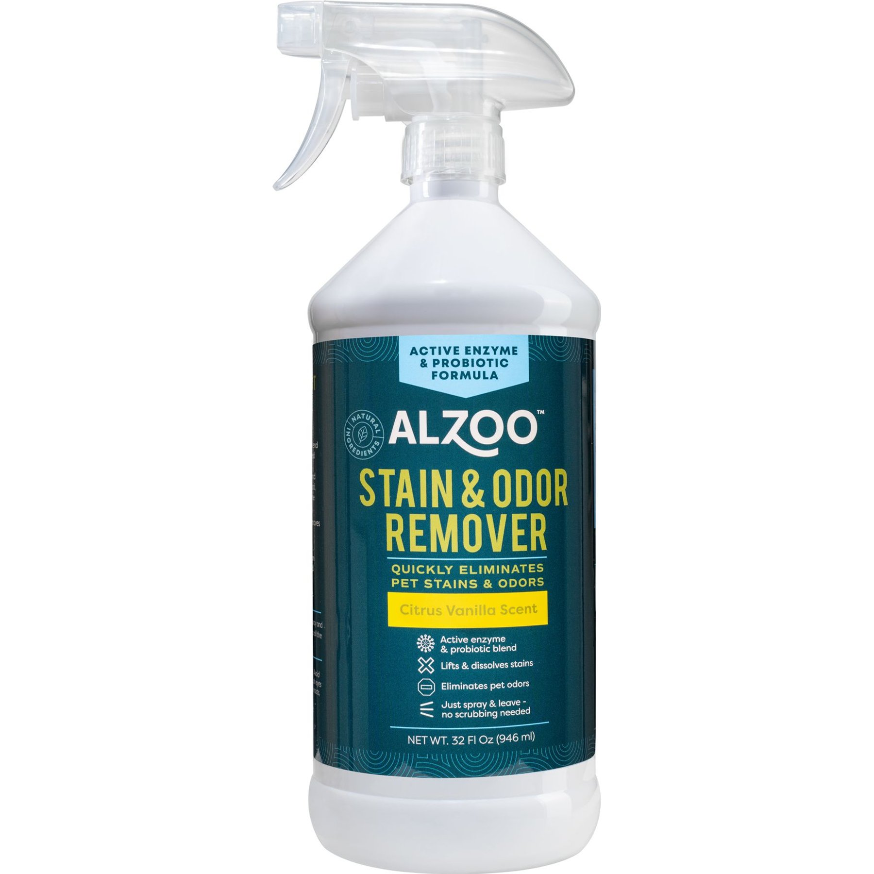 ALZOO Stain & Odor Remover Dog & Cat Deodorizer Spray, Citrus Vanilla, 32-fl oz bottle