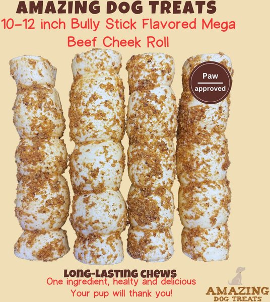 Amazing Dog Treats 10-12-in Beef Cheek Roll Bully Dust Flavor Dog Treats, 3 Count