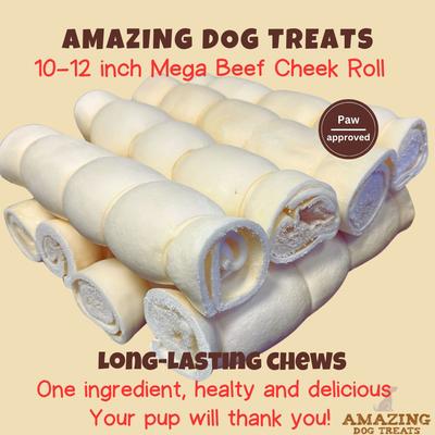 Show full view: Amazing Dog Treats 10-inch Mega Thick Beef Cheek Roll Dog Treats, 3 count slide 3 of 9