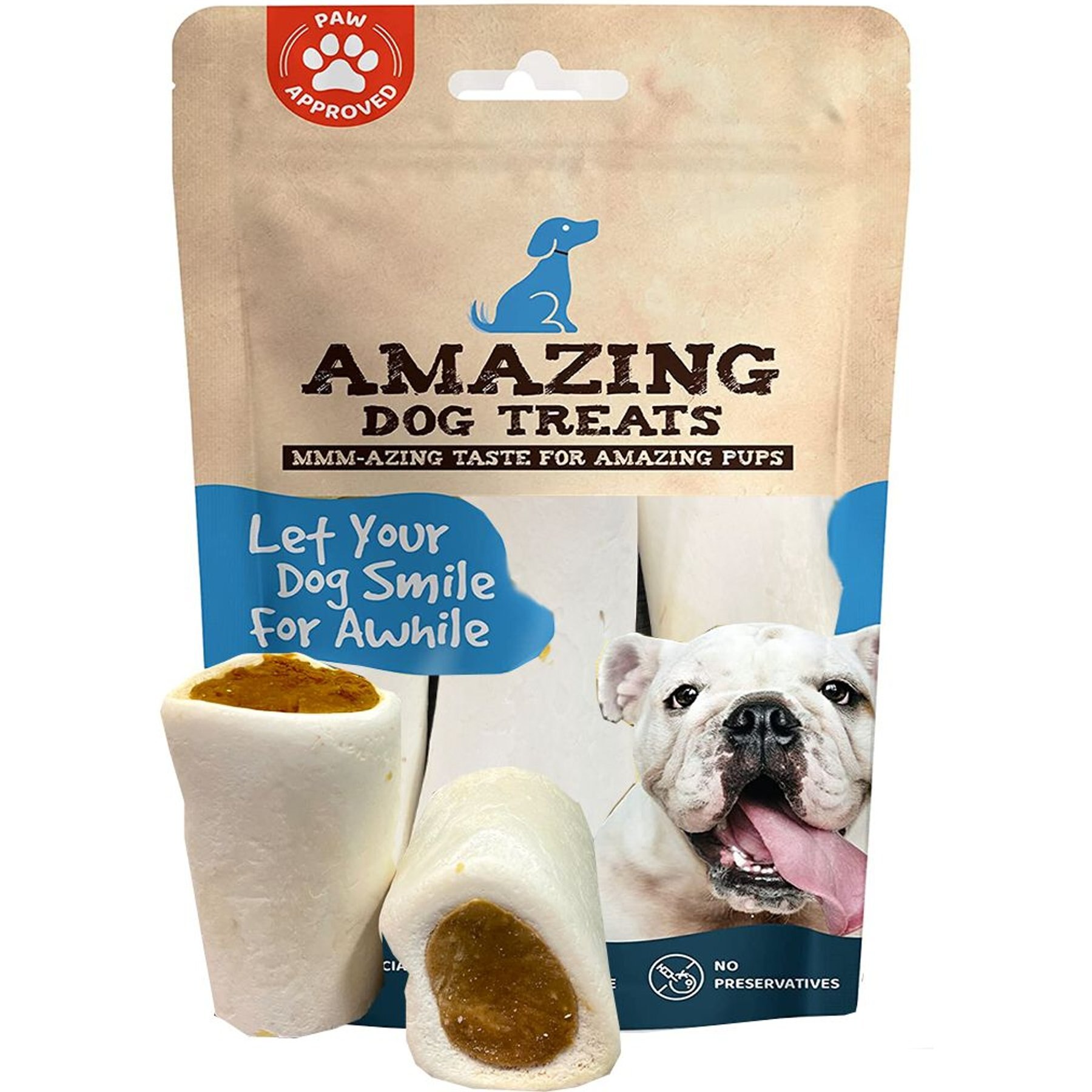Amazing Dog Treats 3 - 4-inch Bully Filled Bone Dog Treats, 5 count