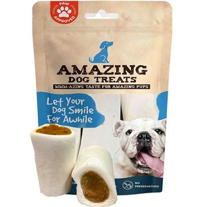 Amazing Dog Treats 3 - 4-inch Bully Filled Bone Dog Treats, 5 count