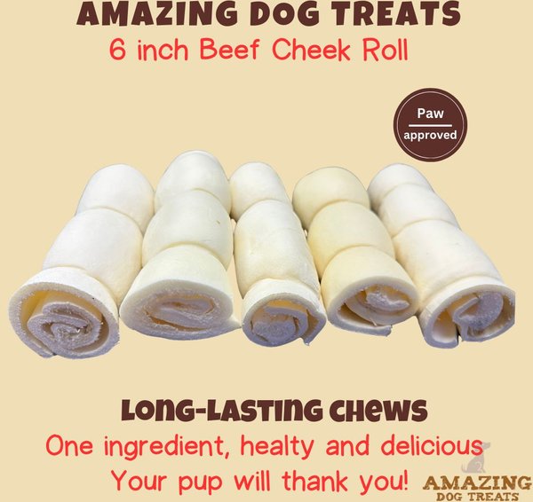 Amazing Dog Treats 6-inch Beef Cheek Roll Dog Treats, 4 count