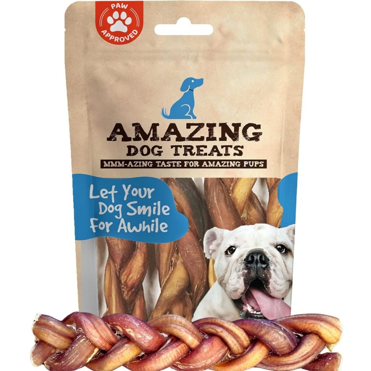 Amazing Dog Treats 6-inch Braided Bully Stick Dog Treats, 10 count