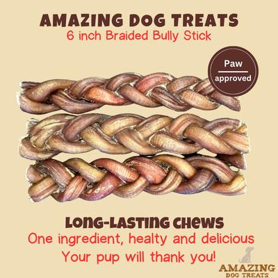 Show full view: Amazing Dog Treats 6-inch Braided Bully Stick Dog Treats, 10 count slide 3 of 9