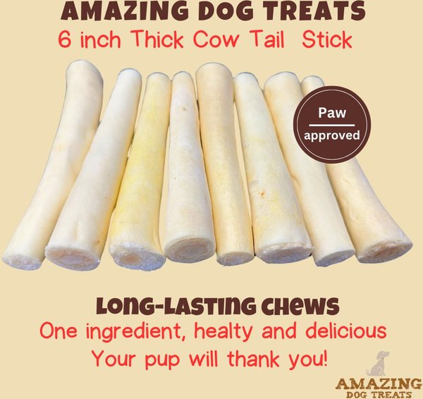 Amazing Dog Treats 6-inch Thick Cow Tail Dog Treats, 10 count