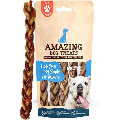 Amazing Dog Treats Amazing Dog Treats Adult 12-inch Beef Braided Bully Stick Dog Treats, 4 count