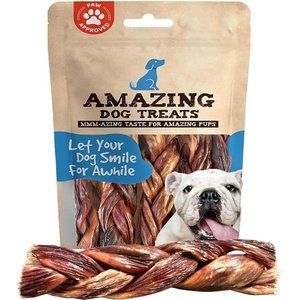 Amazing Dog Treats Braided Beef Esophagus Jerky Dog Treats, 4 count