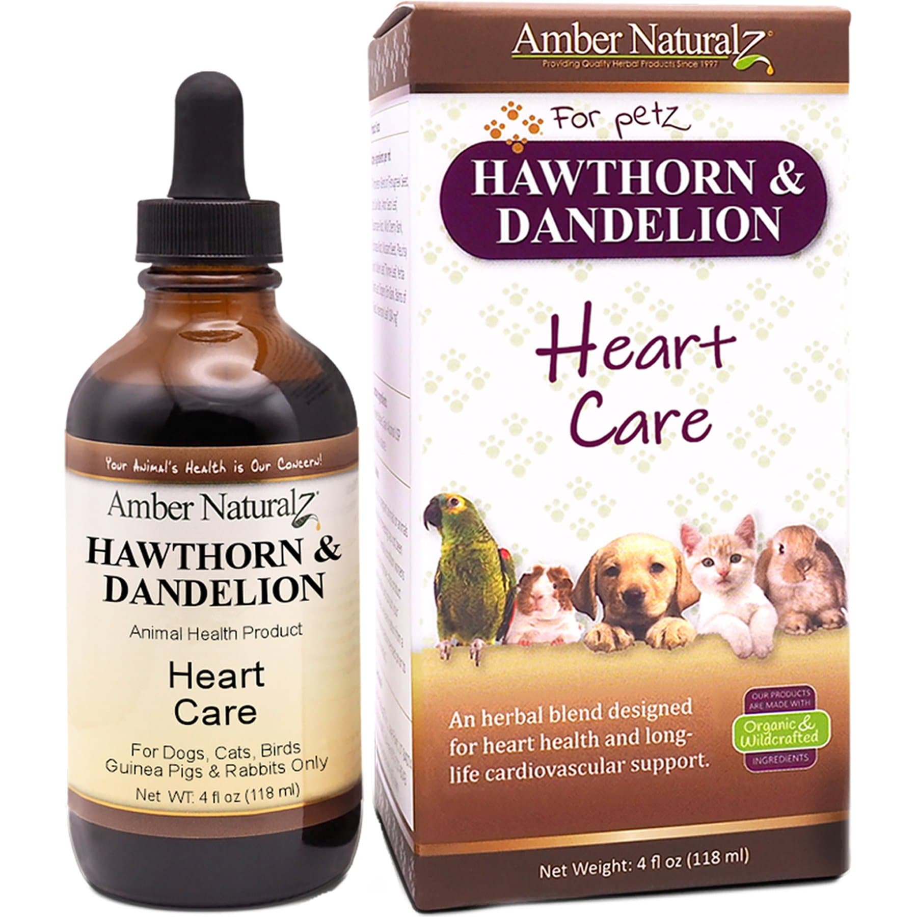 Amber NaturalZ Hawthorn & Dandelion Heart Health, Circulation & Fluid Balance Liquid Supplement for Dogs & Cats, 4-fl oz
