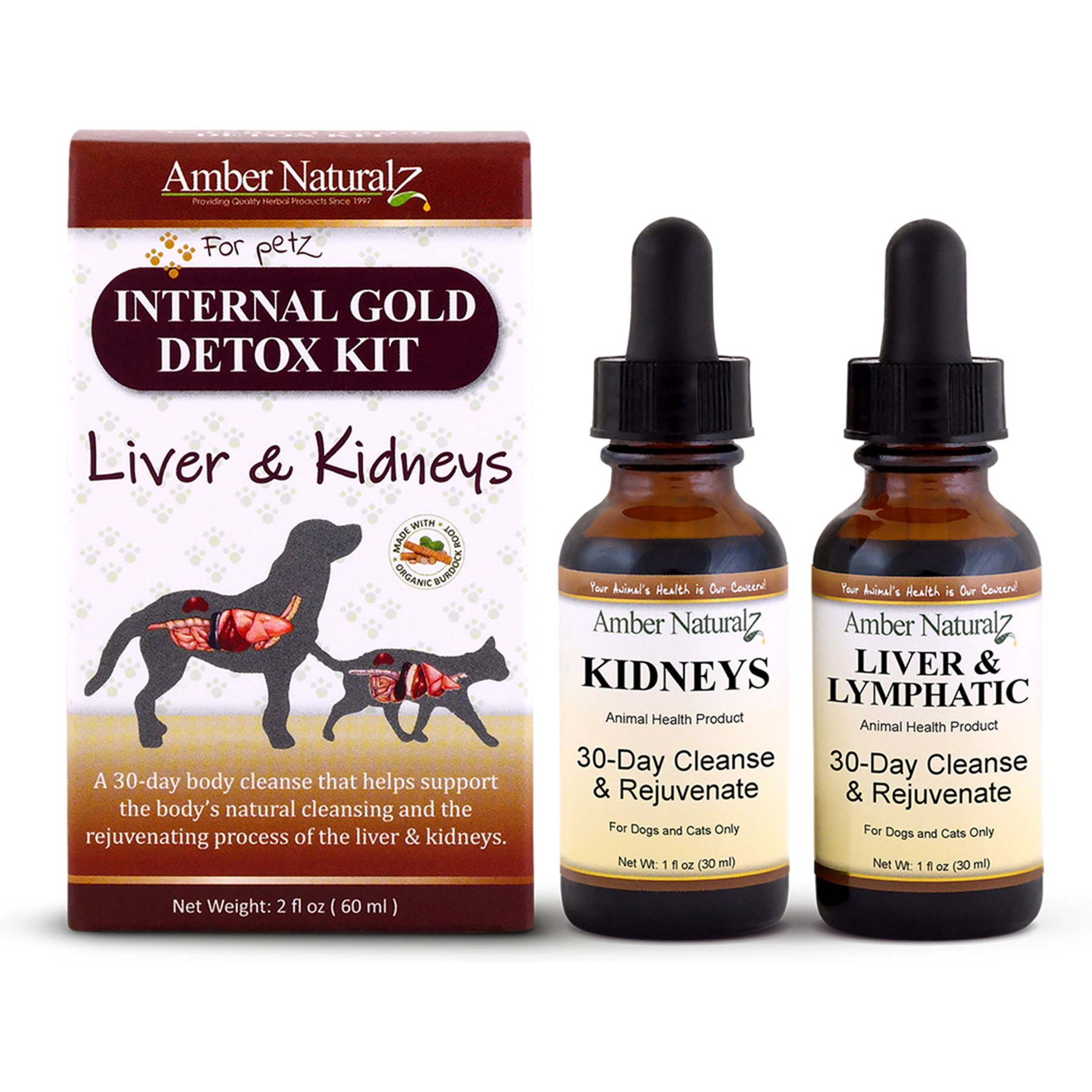 Amber NaturalZ Internal Gold Purification Kit Kidney & Liver Support Liquid Supplement for Dogs & Cats, 1-fl oz