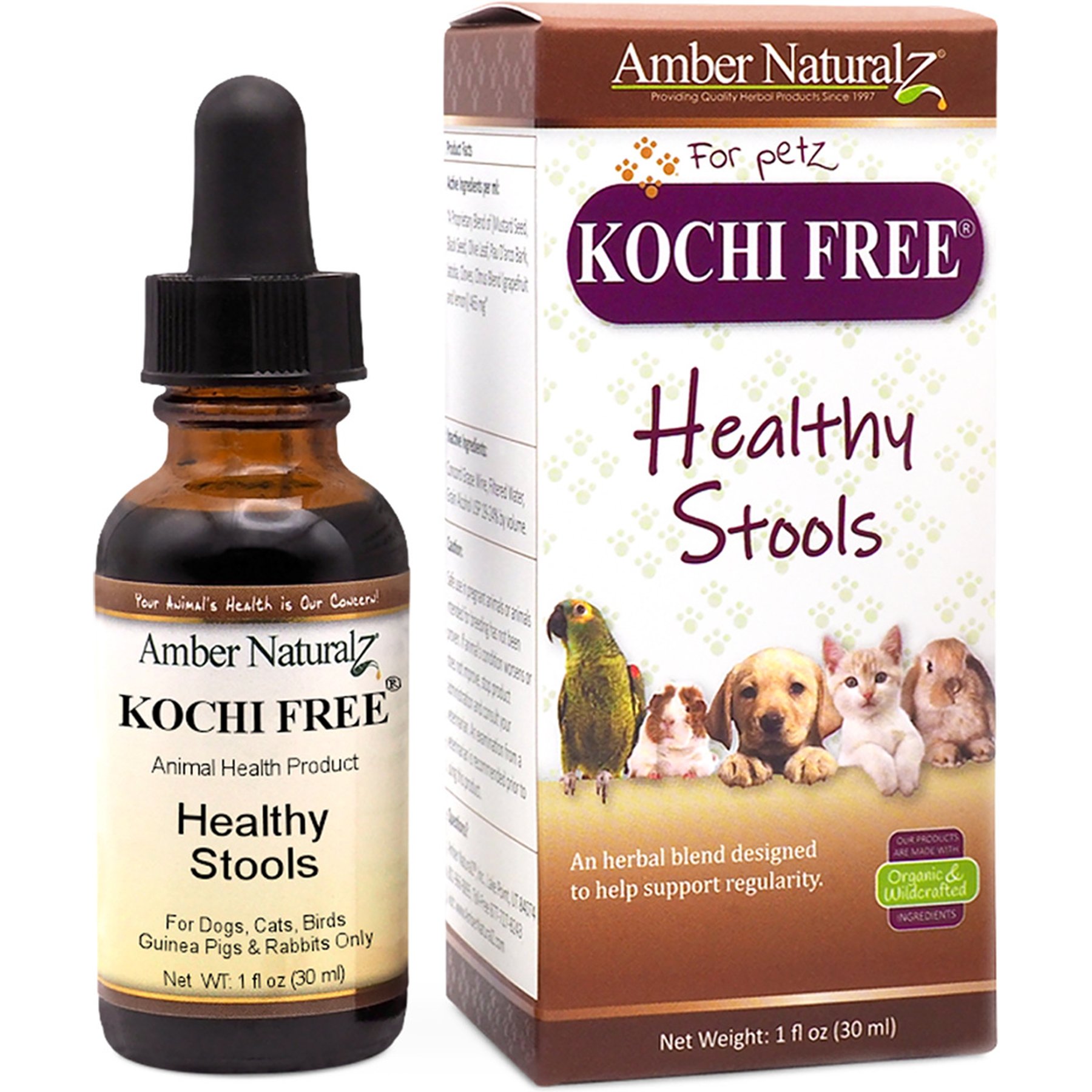 Amber NaturalZ Kochi Free Bowel Support & Digestive Regularity Liquid Supplement for Dogs & Cats, 1-fl oz