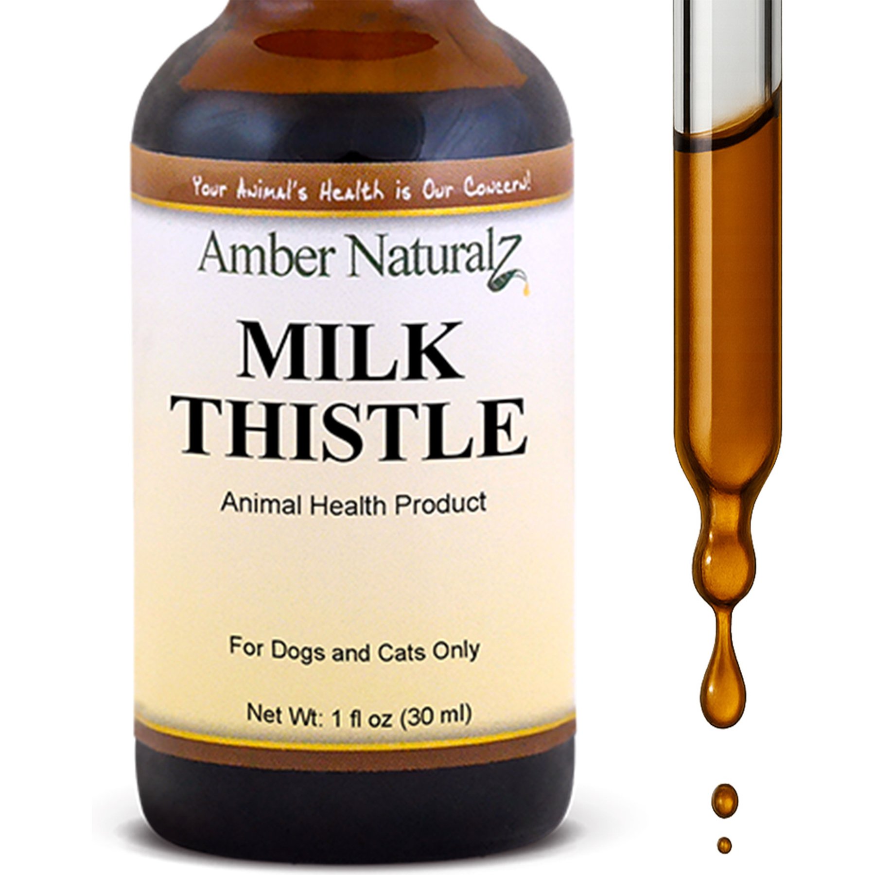 Amber NaturalZ Milk Thistle Liver Health Support Herbal Lquid Supplement for Dogs & Cats, 1-fl oz