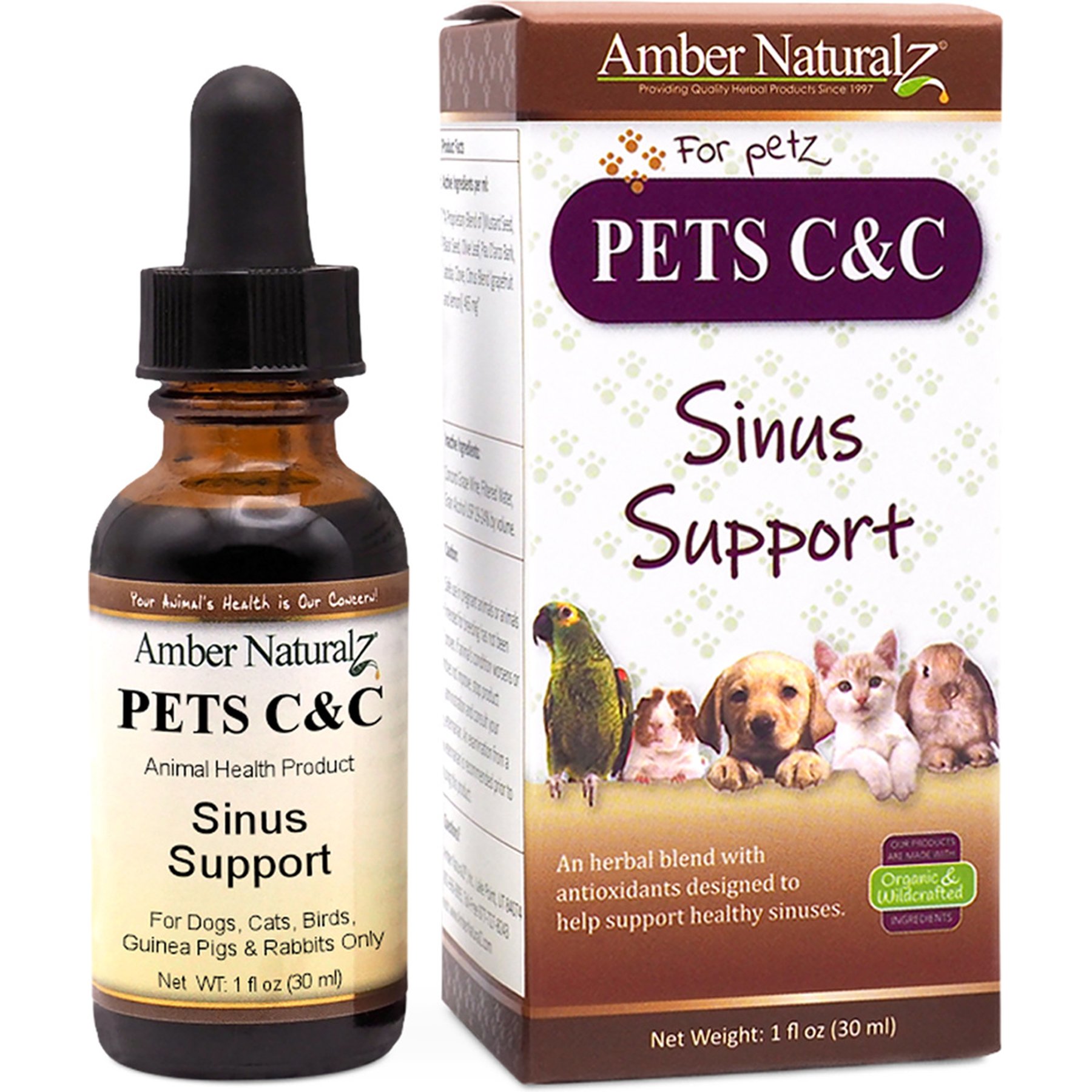 Amber NaturalZ Pets C&C Respiratory System Health Herbal Liquid Supplement for Dogs & Cats, 1-fl oz