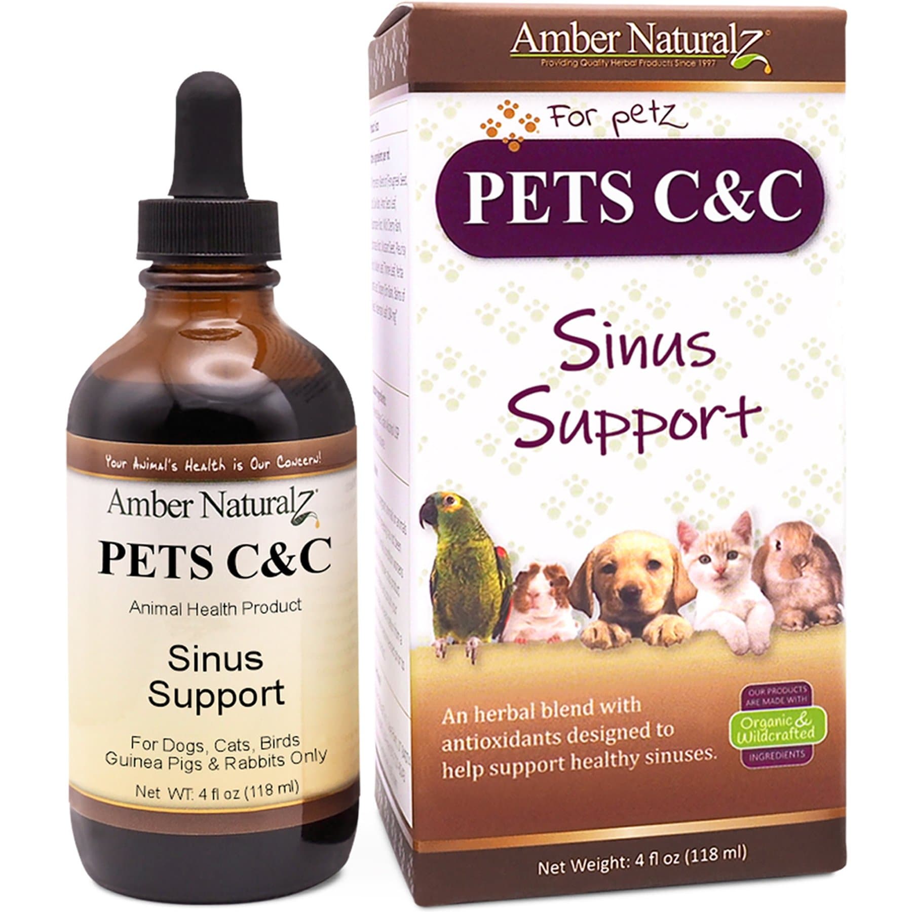 Amber NaturalZ Pets C&C Respiratory System Health Herbal Liquid Supplement for Dogs & Cats, 4-fl oz