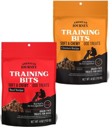Variety Pack - American Journey Beef Recipe Grain-Free Soft & Chewy Training Bits Dog Treats, 4-oz bag + American Journey Chicken Recipe Grain-Free Soft & Chewy Training Bits Dog Treats, 4-oz bag