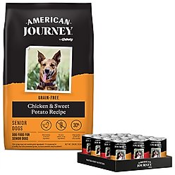 American Journey Grain-Free Senior Chicken & Sweet Potato Recipe Dry Dog Food + Poultry & Beef Variety Pack Grain-Free Canned Dog Food