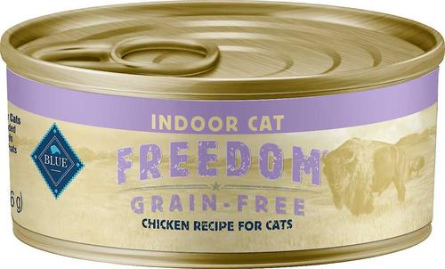 Show full view: American Journey Indoor Pate Chicken Recipe Grain-Free Canned Cat Food, 5.5-oz, case of 24 + Blue Buffalo Freedom Indoor Adult Chicken Recipe Grain-Free Canned Cat Food, 5.5-oz, case of 24 slide 5 of 8