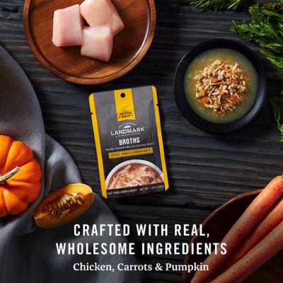 Show full view: American Journey Landmark Broths Chicken, Carrots & Pumpkin Recipe Wet Cat Food Complement Pouches, 1.4-oz case of 16 slide 6 of 11