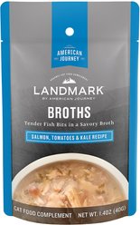 American Journey Landmark Broths Salmon, Tomatoes & Kale Recipe Wet Cat Food Complement Pouches, 1.4-oz case of 16