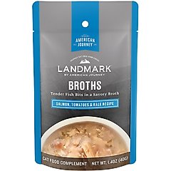 American Journey Landmark Broths Salmon, Tomatoes & Kale Recipe Wet Cat Food Complement Pouches, 1.4 oz case of 16