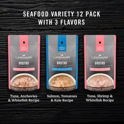 Show full view: American Journey Landmark Broths Seafood Variety Pack Wet Cat Food Complement Pouches, 1.4-oz case of 12 slide 3 of 11