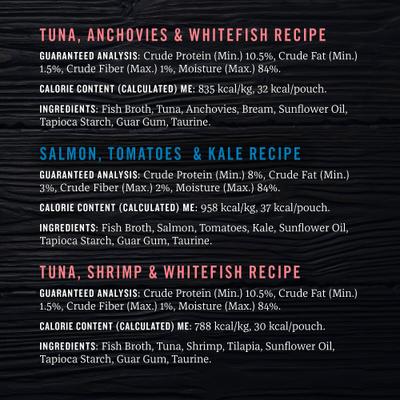 Show full view: American Journey Landmark Broths Seafood Variety Pack Wet Cat Food Complement Pouches, 1.4-oz case of 12 slide 9 of 11