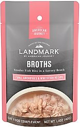 American Journey Landmark Broths Tuna, Anchovies & Whitefish Recipe Wet Cat Food Complement Pouches, 1.4-oz case of 16