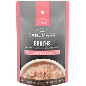 American Journey Landmark Broths Tuna, Anchovies & Whitefish Recipe Wet Cat Food Complement Pouches, 1.4-oz case of 16