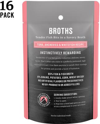 Show full view: American Journey Landmark Broths Tuna, Anchovies & Whitefish Recipe Wet Cat Food Complement Pouches, 1.4-oz case of 16 slide 3 of 11