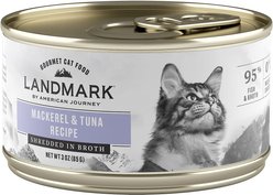 American Journey Landmark Mackerel & Tuna Recipe in Broth Grain-Free Canned Cat Food, 3-oz can, case of 12