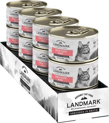 Show full view: American Journey Landmark Tuna & Tilapia Recipe in Broth Grain-Free Canned Cat Food, 3-oz can, case of 12 slide 10 of 12
