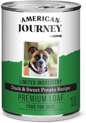 American Journey Limited Ingredient Diet Premium Loaf Duck & Sweet Potato Recipe Grain-Free Canned Dog Food, 12.5-oz can, case of 12