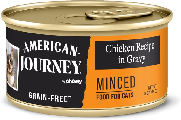 Show full view: American Journey Minced Chicken Recipe in Gravy Grain-Free Canned Cat Food, 3-oz can, case of 24 slide 1 of 11