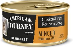 American Journey Minced Chicken & Tuna Recipe in Gravy Grain-Free Canned Cat Food, 3-oz can, case of 24