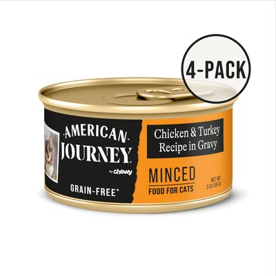 American Journey American Journey Minced Chicken & Turkey Recipe in Gravy Grain-Free Canned Cat Food, 3-oz can, case of 4